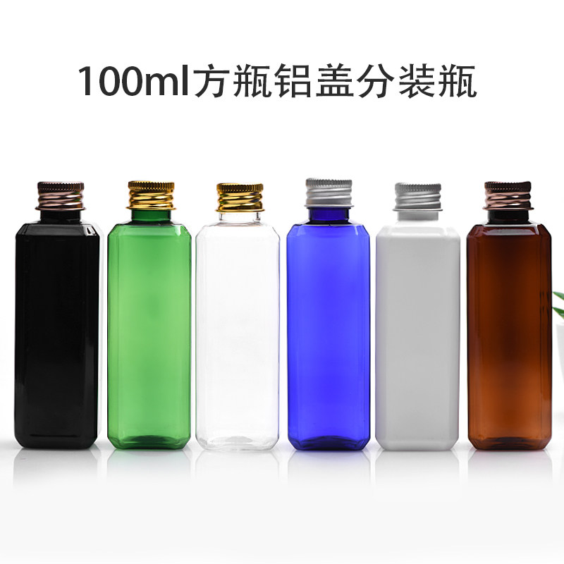 100ml毫升方形PET塑料瓶铝盖金属盖配内塞分装精油沐浴露洗发水瓶