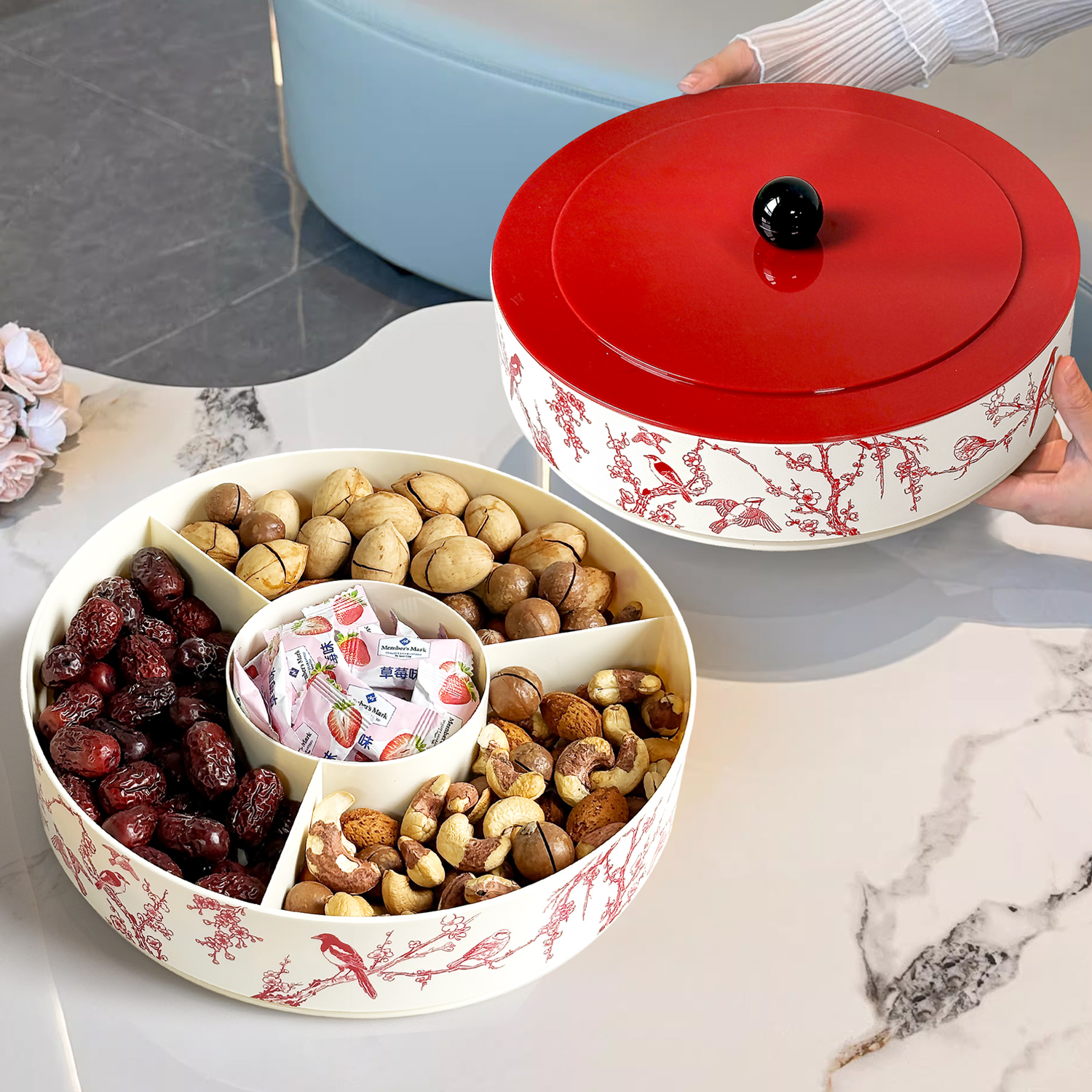 中式干果盘大容量防尘收纳盒