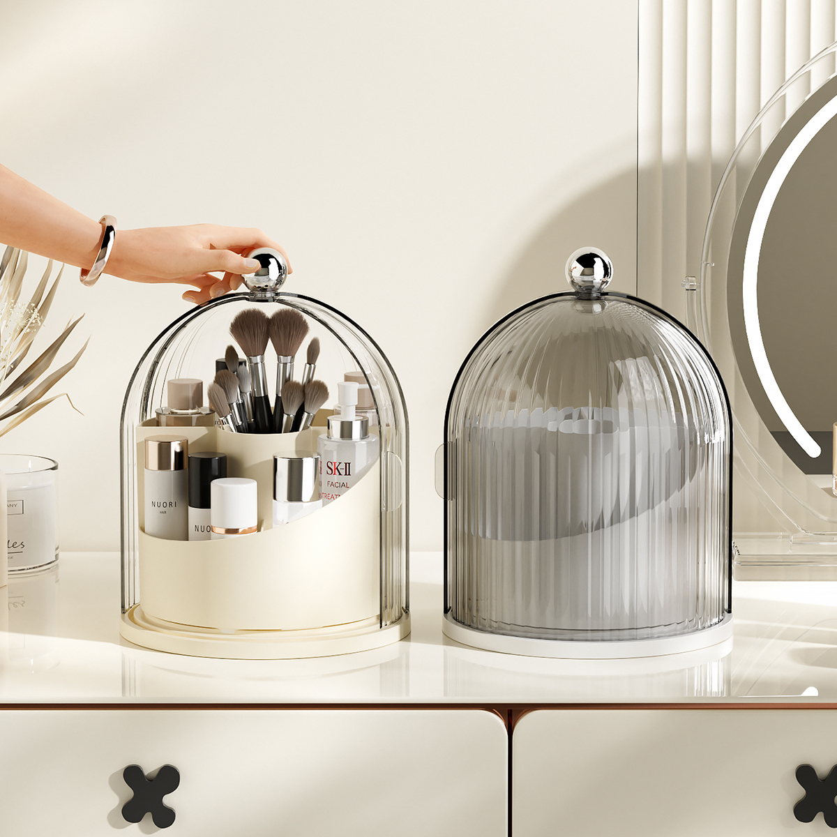 旋转化妆刷收纳盒防尘大容量