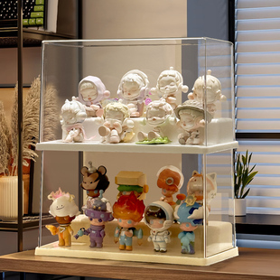 盲盒手办收纳展示架透明亚克力防尘阶梯展示盒大容量娃娃摆件柜子