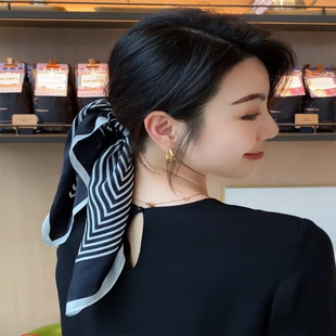 大洪洪黑白条纹丝巾53真丝素绉缎小方巾北欧ins围巾时尚网红款女
