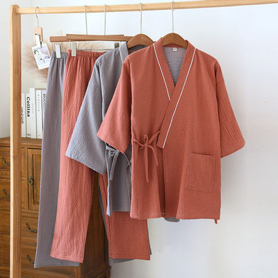 睡衣情侣春夏七分袖和服开衫全棉休闲宽松日系家居服套装男女生