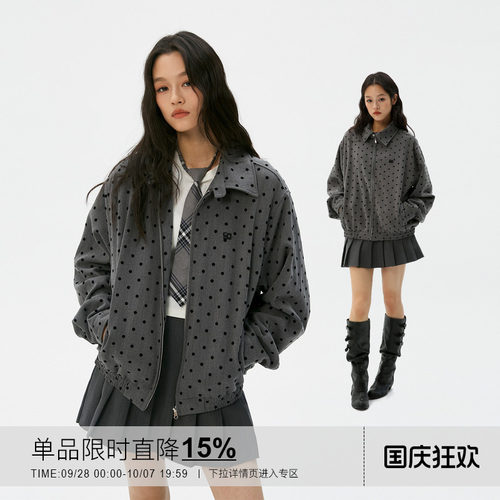岚室格雷系灰波点复古翻领夹克女
