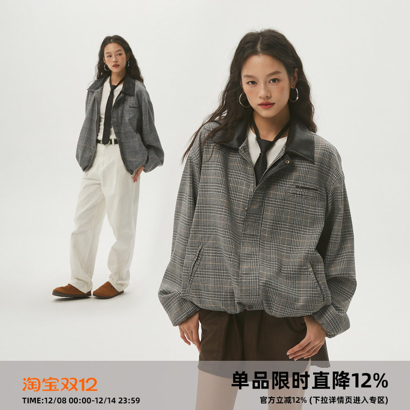 Clamisgold（CASD）Hello树先生• 千鸟格外套皮领哈灵顿夹克老钱