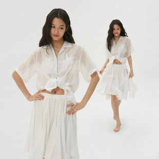 衬衫 微透提花镂空凉感贴布绣短袖 上衣 海洋之星 岚室•Clamisgold