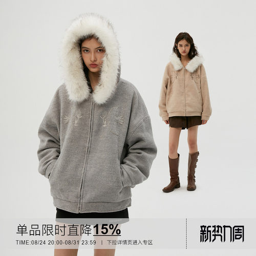 岚室飞鸟与花羊毛呢大衣棉衣外套