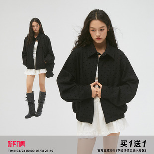 哈灵顿宽松翻领夹克通勤休闲外套女 复古波点 岚室 Clamisgold