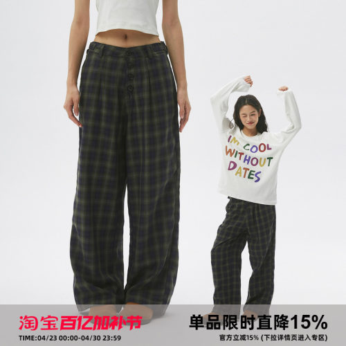 Clamisgold/CASD慵懒老钱风*排扣格子裤宽松直筒阔腿休闲西裤男女