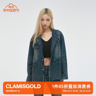 CLAMISGOLD CASD 国潮牌宽松休闲复古水洗做旧牛仔西装 外套夹克