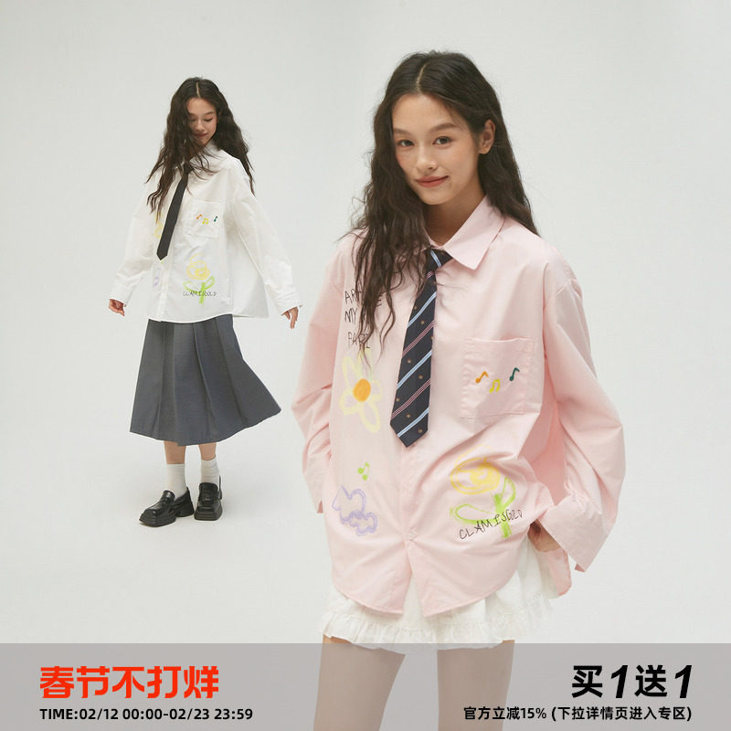 CASD（Clamisgold）花卉音符*原创意趣味手绘涂鸦短袖衬衫男女款