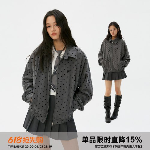 岚室格雷系灰波点复古翻领夹克女