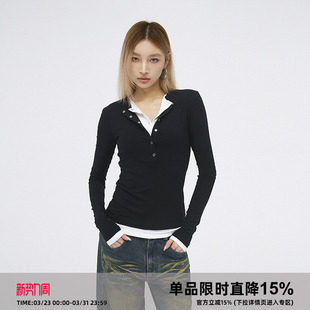 显瘦长袖 岚室 修身 假两件套头打底衫 T恤内搭上衣女 Clamisgold