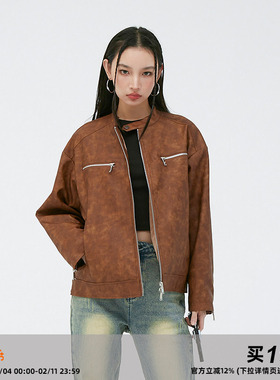 【断码特价】CLAMISGOLD【御寒天鹅绒里料】做旧复古加绒皮衣外套