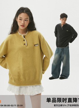 CASD（Clamisgold）抗起球*手缝线亨利领套头毛衣慵懒针织衫男女