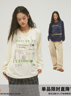 CASD（Clamisgold）花卉动物*字母涂鸦宽松长袖T恤男女显瘦上衣潮