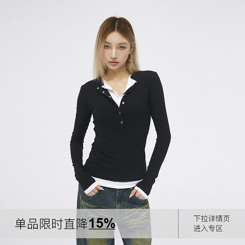 *岚室*假两件修身显瘦长袖T恤女
