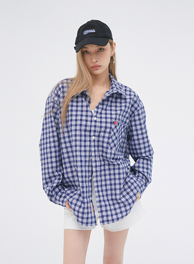 CASD（Clamisgold）美式复古休闲宽松慵懒小格子长袖衬衫上衣男女