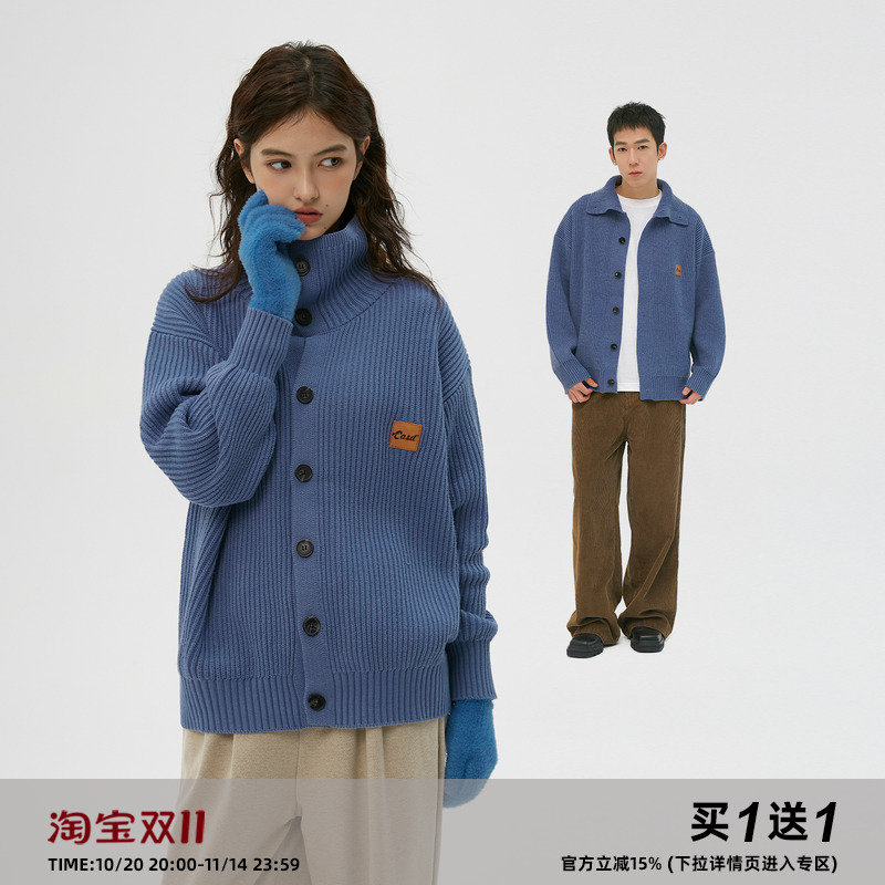 CLAMISGOLD休闲立领宽松两穿毛衣