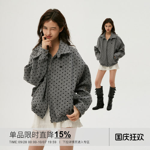 岚室植绒波点哈灵顿复古韩系外套