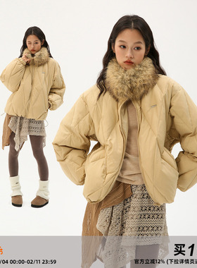 Clamisgold（岚室）环保皮草毛领*90白鸭绒25D绗线加厚派克羽绒服