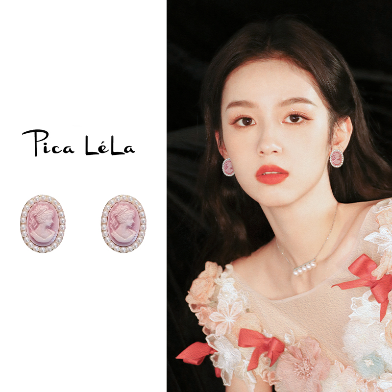 法式复古粉色少女耳环