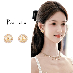 金色土星耳环女独特绝美2025新款爆款高级感耳钉小众时尚气质耳饰