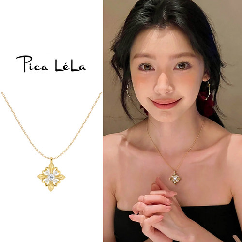 金色四叶花吊坠项链女款
