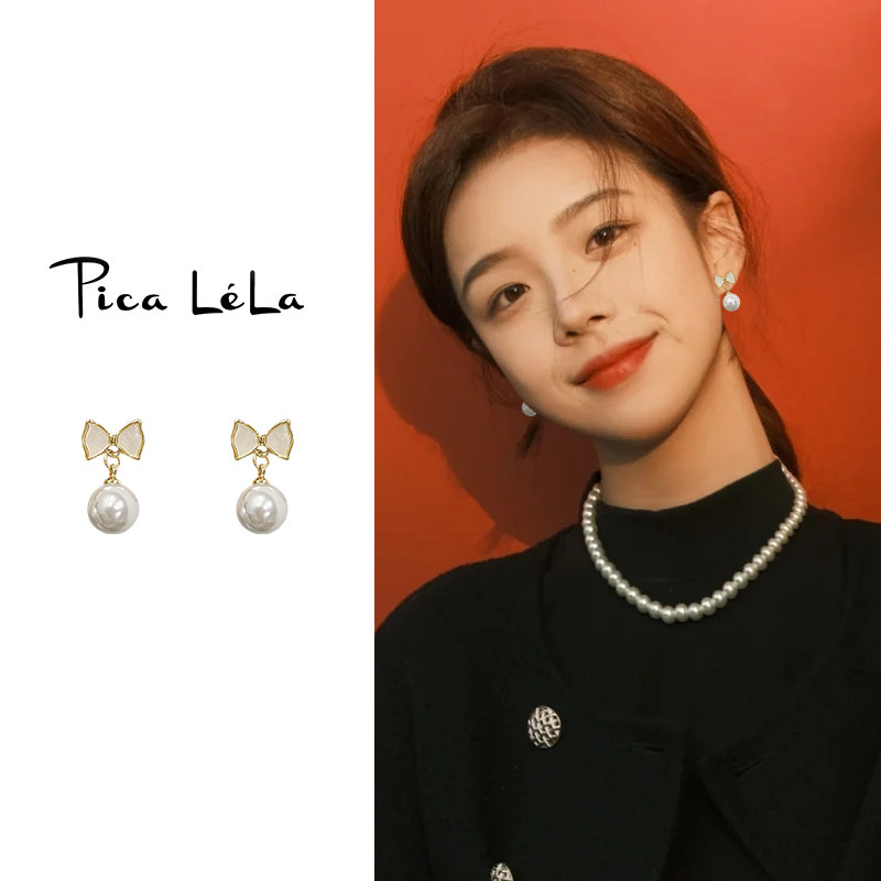 中式蝴蝶结珍珠款耳钉女新款轻奢小众设计感耳环耳坠气质纯银耳饰,饰品/流行首饰/时尚饰品新,耳钉,淘宝优惠券,粉丝福利购,淘宝优惠卷