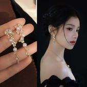 法式 精致蝴蝶珍珠款 螺旋耳夹女高级感独特设计流苏无耳洞耳环耳饰