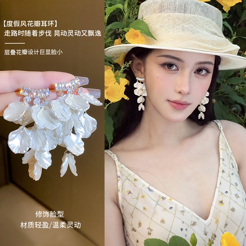 925银针流苏花朵耳环女长款图片
