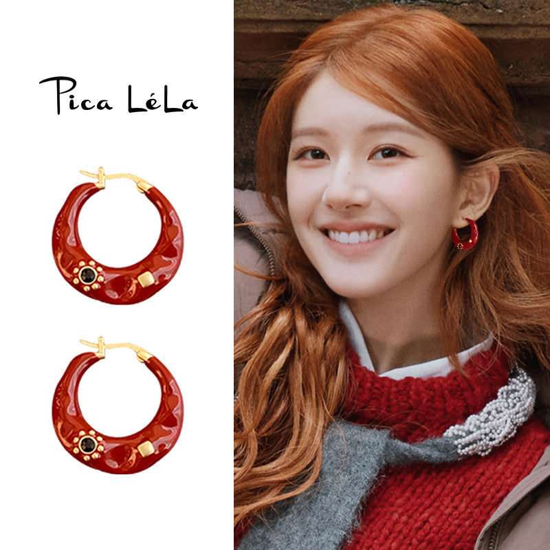 复古安可拉红圆圈耳环2026新款独特漂亮巨好看耳扣耳圈新年耳饰女,饰品/流行首饰/时尚饰品新,耳环,淘宝优惠券,粉丝福利购,淘宝优惠卷