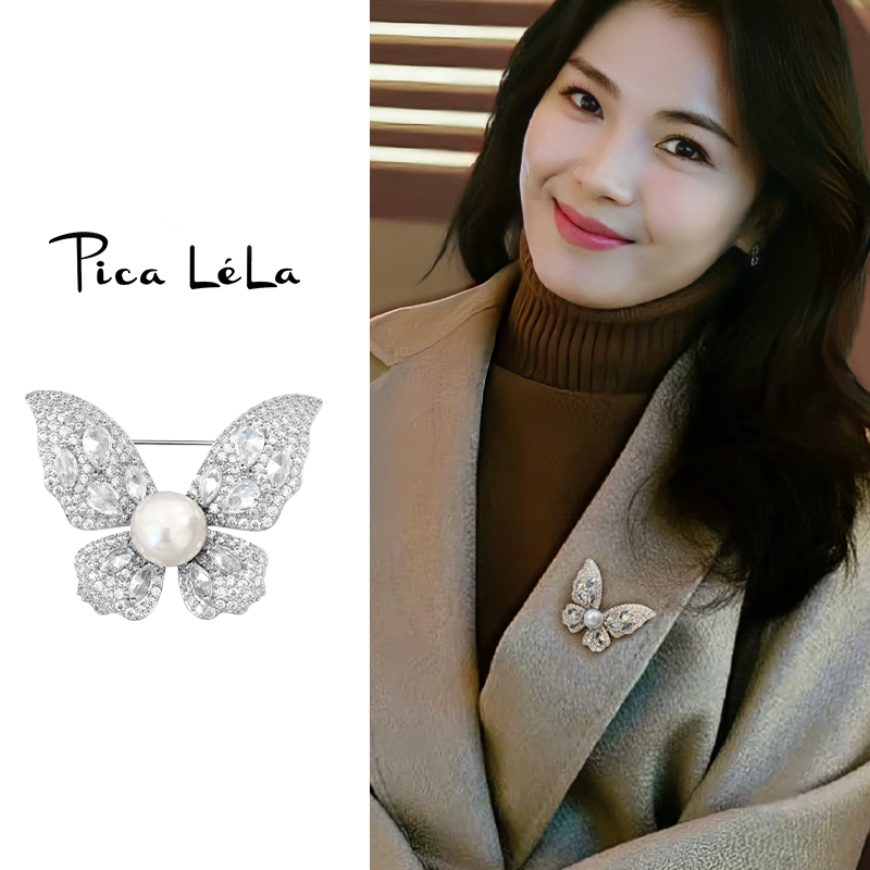 气质珍珠款蝴蝶胸针高端