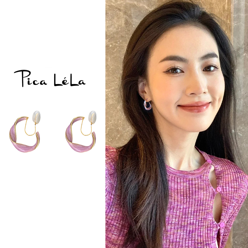 气质紫色蚊香盘耳夹女无耳洞耳环