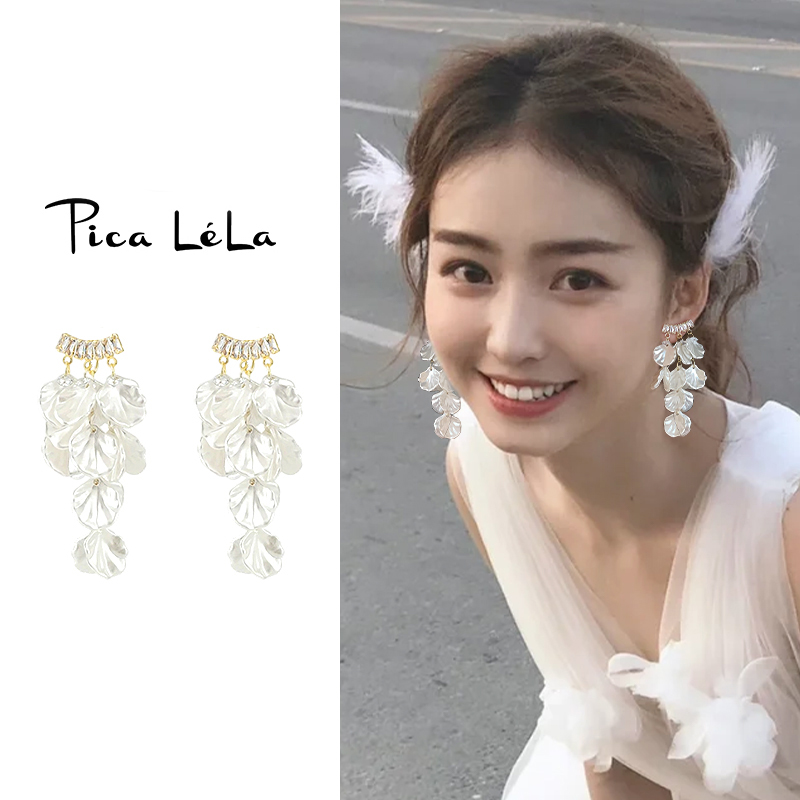 度假风花朵流苏耳夹轻奢