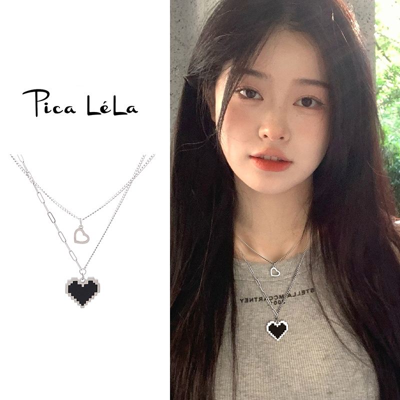 冷淡风钛钢双层叠戴爱心项链