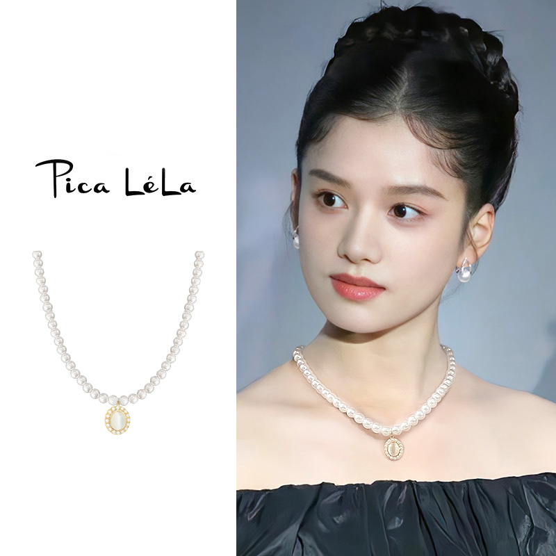 高级感珍珠款猫眼石项链女