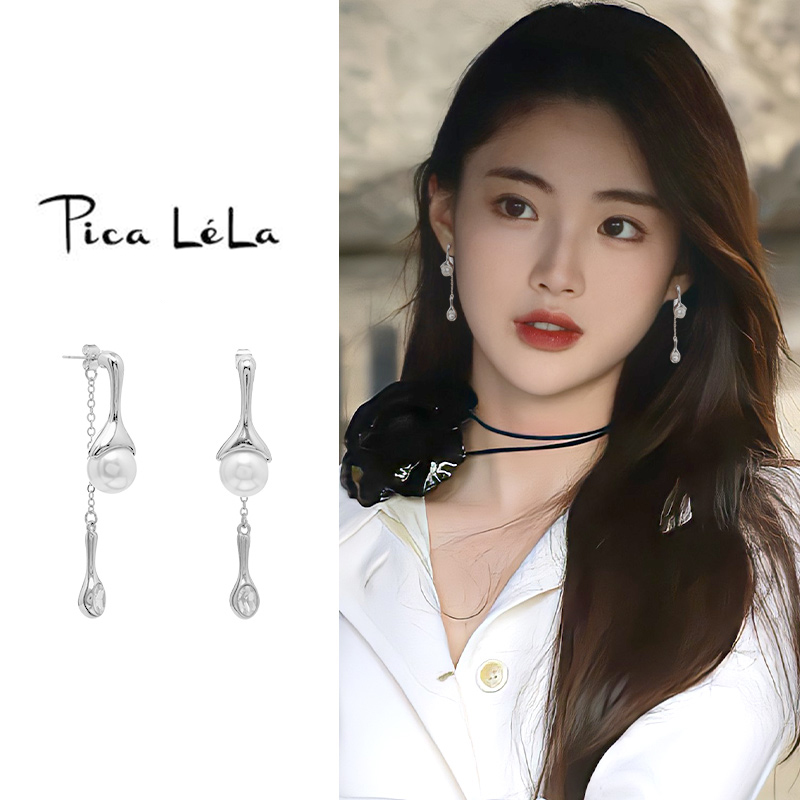 银色珍珠款耳线女法式轻奢小众