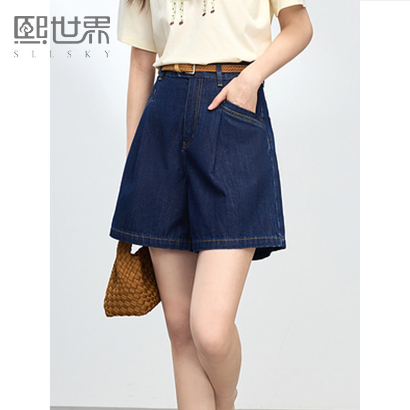 熙世界复古牛仔短裤女高腰显瘦夏季新款宽松休闲a字阔腿五分裤子