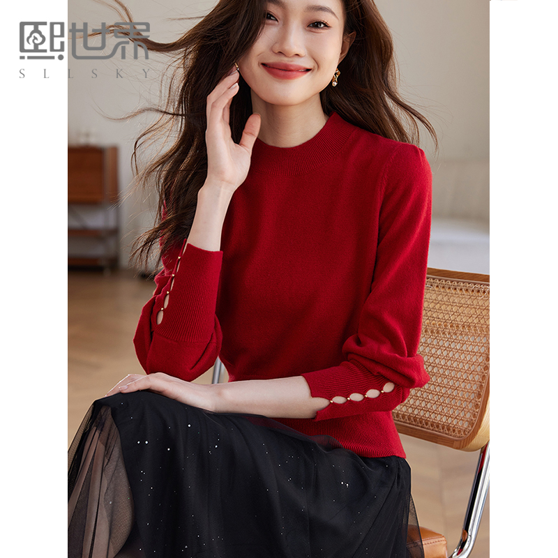 sllsky/熙世界红色半高领羊毛衫