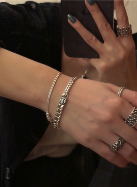 925纯银做旧韩国手链通体纯银