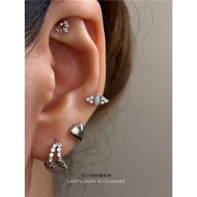 安小柏◆通体s925纯银耳钉 潮耳骨钉螺丝扣耳环耳扣组合叠戴男女