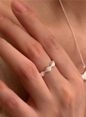 安小柏◆清冷风极简 韩国小众设计感通体925纯银贝壳细圈开口戒指