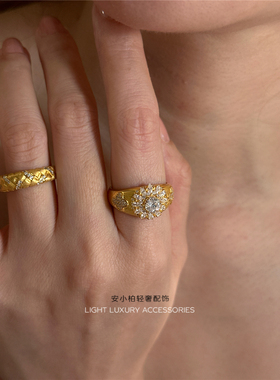 安小柏◆中世纪美学通体s925纯银戒指意大利工艺拉丝太阳花高碳钻