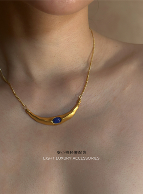 安小柏 文艺复古 埃及艺术风黄铜古法几何项链青金石极简锁骨链女