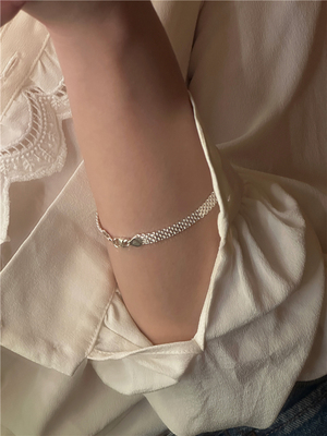 安小柏◆韩国博主同款OFL通体925纯银编制波光粼粼手链表带细款女