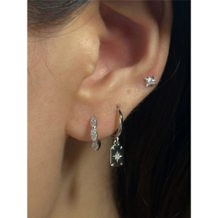安小柏 通体s925纯银 可组合佩戴八芒星星锆石耳坠耳圈ins博主款