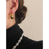 极简日常基础款 安小柏 法式 欧美潮女复古金色hoop亮面耳圈女银针