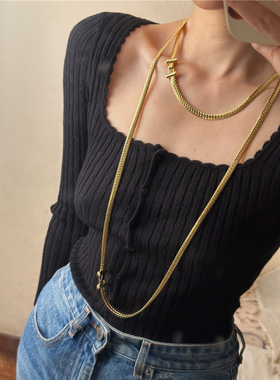 安小柏◆欧美个性夸张项链复古蛇骨链高级感金色粗款毛衣链女叠戴