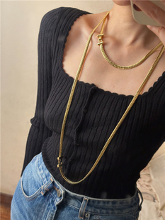 安小柏◆欧美个性夸张项链复古蛇骨链高级感金色粗款毛衣链女叠戴