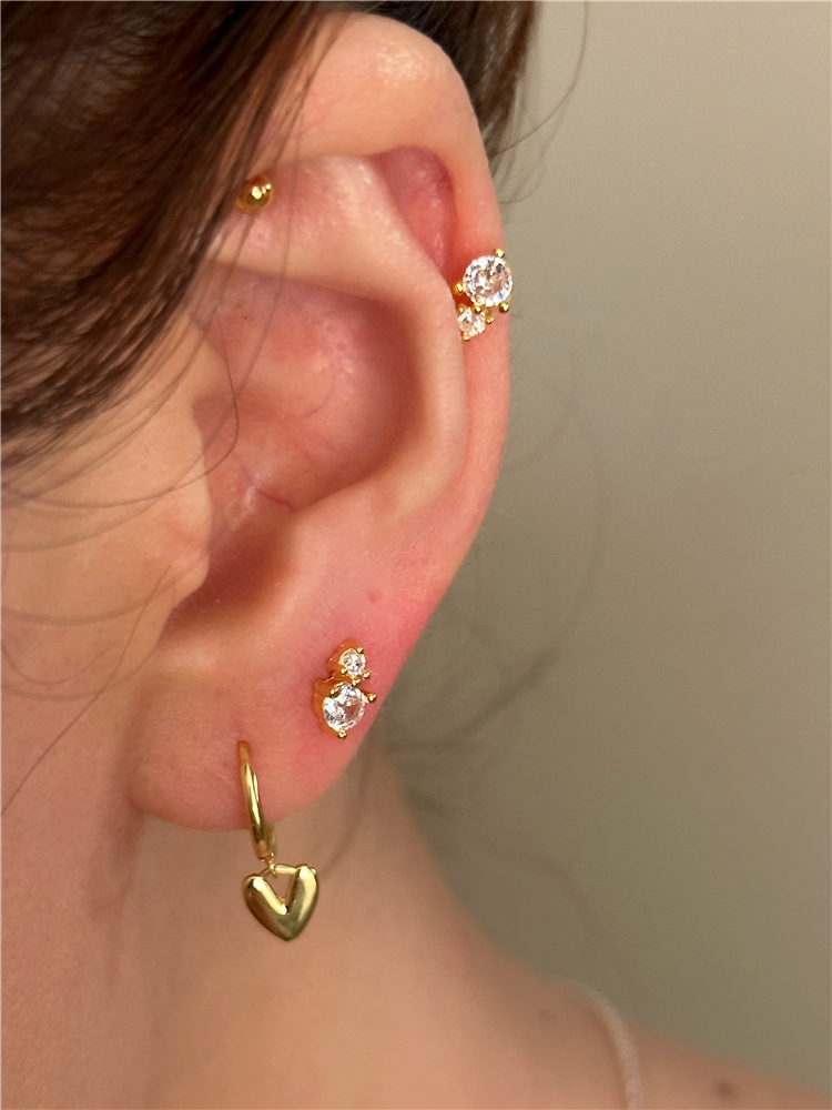 安小柏◆欧美博主迷你锆石耳钉组合叠带 小耳环通体s925纯银